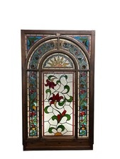 X LARGE STAINED GLASS WINDOW PANEL RECLAIMED PERIOD ANTIQUE LEAD OLD EDWARDIAN