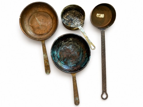 Vintage copper pans brass - 4x,