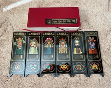 Vintage Chinese Peking Opera Folding Screen 6 Panels Decorative Boxed Set