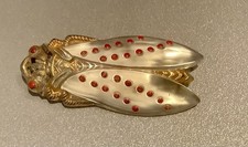 Vintage Art-Deco Moulded Glass Cicada (Beetle) Pin Brooch possibly French ~ Rare