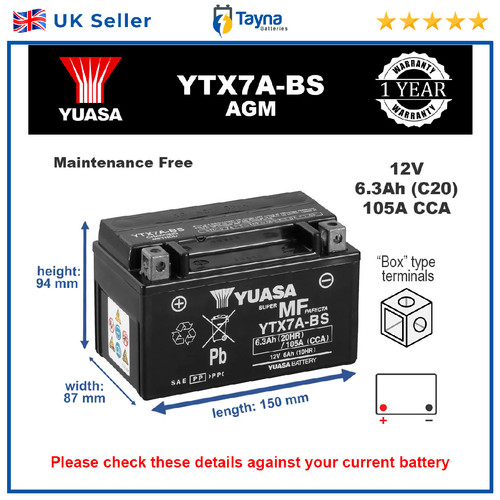 Genuine yuasa ytx7a - genuine, ytx7a-bs