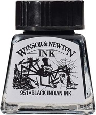 Winsor & Newton Black Indian Drawing Ink 14ml - Fast Drying, Water Resistant