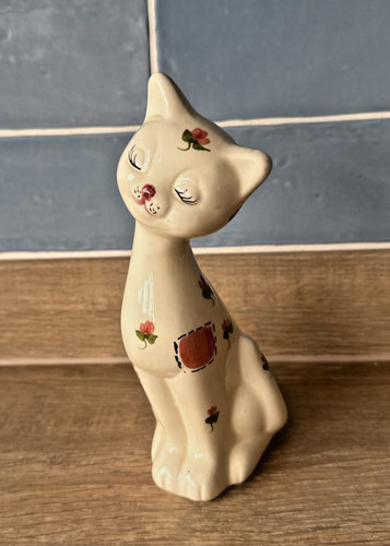 Kitsch cat figurine floral - figurine,