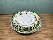 SUTHERLAND ART CHINA one 7 in Dish And 5 x 6 inch Saucers Green White Porcelain