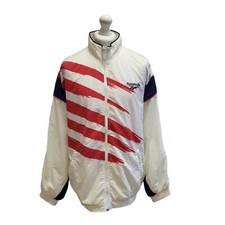 Vintage Reebok 80s Tracksuit Track Jacket White & Red Sports Men's uk 2XL