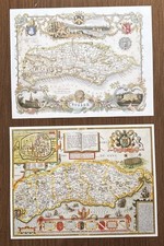 2 x Old Antique Large Poster maps Sussex: Tudor Speed 1600 Moule 1800s Reprint