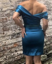 NWT Bella By Oasis pure Silk Turquoise Silk Lined COWL NECK Satin Dress - UK8