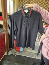Gucci Mens Long Sleeve Polo Top Size Large Black
