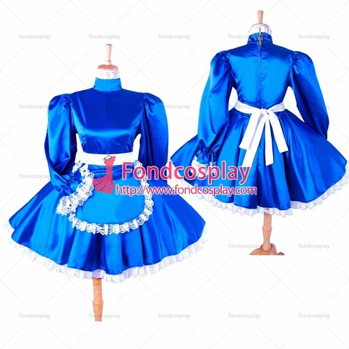 Sissy maid short blue satin - short,