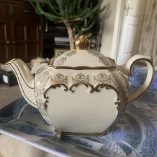 Vintage Sadler Cube Teapot Cream With Gold Gilt 1940s Small 
