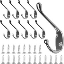 10x Chrome Hat & Coat Hooks Hat/Coat/Robe Bathroom/Bedroom Wall/Door Peg Stand