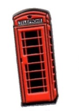 Phone box pin badge. Old style red Telephone box. London. Metal. Enamel. 