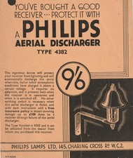 1930s WIRELESS RADIO. PHILIPS AERIAL DISCHARGER TYPE 4382. ADVERTISING FLYER