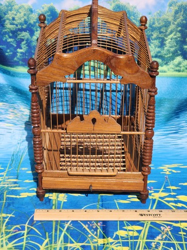 Vintage asian wooden bird - wooden, cage