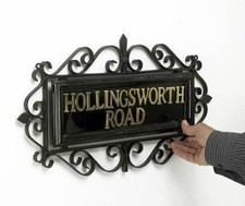 Black Wrought Iron Ornate Scroll House Sign Frame