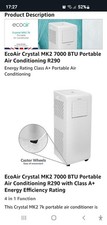 Air Conditioner EcoAir Crystal MK2 7000 BTU Low Energy Portable Cooling Class A+