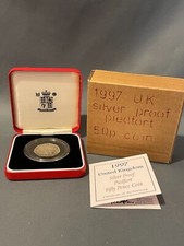 1997 Silver Proof Piedfort UK 50p Coin Marks 2nd Version of 50p COA