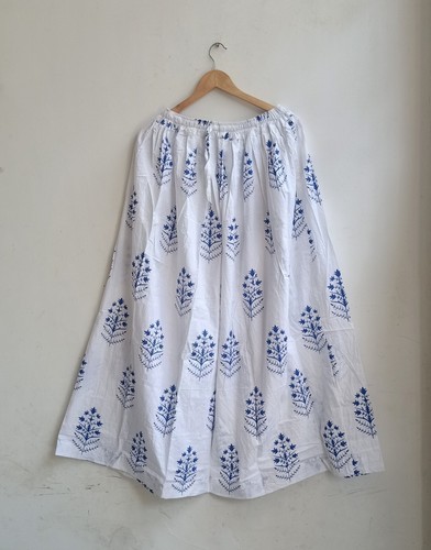 Indian white blue floral - blue, skirt