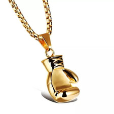 Gold  Stainless Steel Boxing  Glove  Pendant With Gold Chain