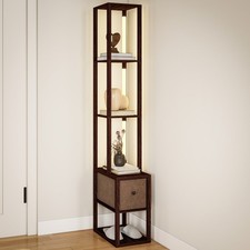 HOMCOM Floor Lamp with Shelves, LED Standing Lamp with Fabric Drawer, Brown