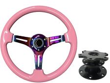 Pink Neo Chrome TS Steering Wheel + Quick Release boss 42BK for MAZDA