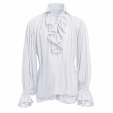 Retro Men Gothic Shirt Top Victorian Medieval Ruffle Pirate Puff Sleeve Bandage