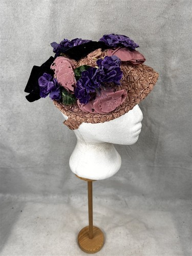 Antique hat woman pink - pink, straw
