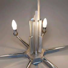  Art-Deco Chandelier Circa 1920s Original Chrysler Building Style Nickel Plating