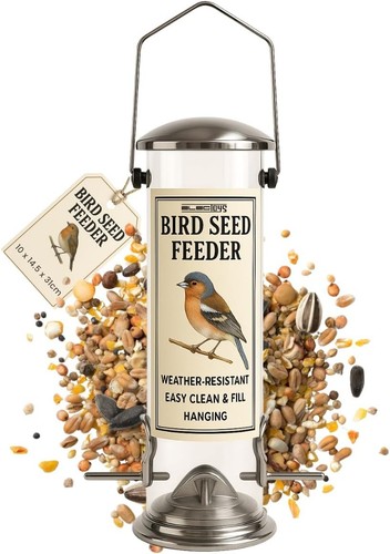 Hanging bird seed feeder - seed, metal