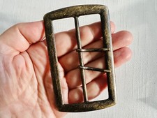 Huge Vintage Metal Belt Buckle 10cm Statement Unused Double Prong Brass Tone