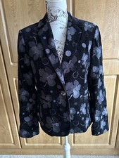Fantastic Black Cotton Velvet Embroidered Jacket By Laura Ashley Size 14