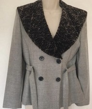 Rare Unique Vintage 100% Wool Grey Coat with Faux Astrakhan Fur Collar Size 10