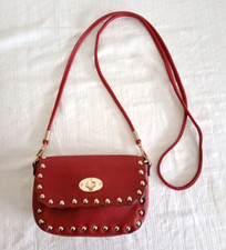 Small Red Studded Faux Leather Shoulder Bag