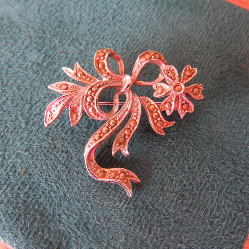Vintage marcasite bow flower - vintage,