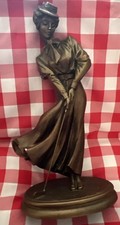AUSTIN SCULPTURES FEMALE GOLFER BRONZED 1992 FIGURINE ST ANDREWS BREEZE - DANEL