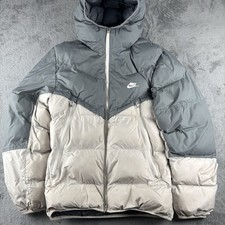Mens Nike Coat Storm Fit Windrunner Down Jacket Grey Hooded Puffer Size Small