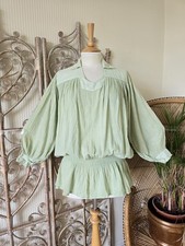 Vintage green mint cotton 70s cheesecloth tunic blouse  M L