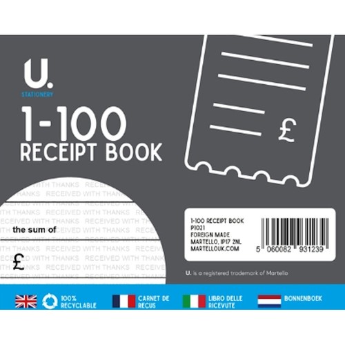 Receipt book 100 half - book,