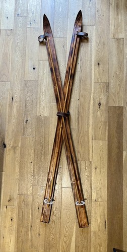Wooden skis and poles - wooden,