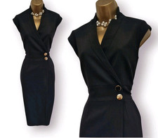 Karen Millen Dress UK 10 Black Forever Wrap Formal Wiggle Pencil Occasion