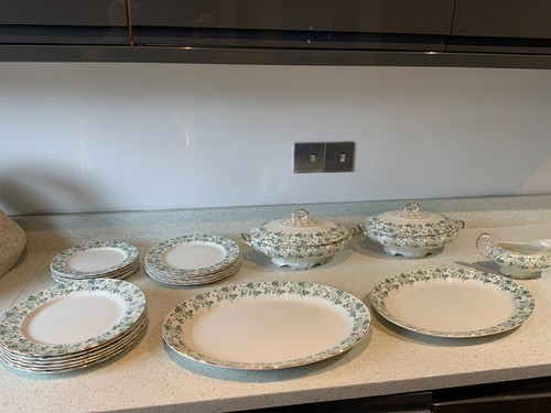 Green white antique dinner - antique,