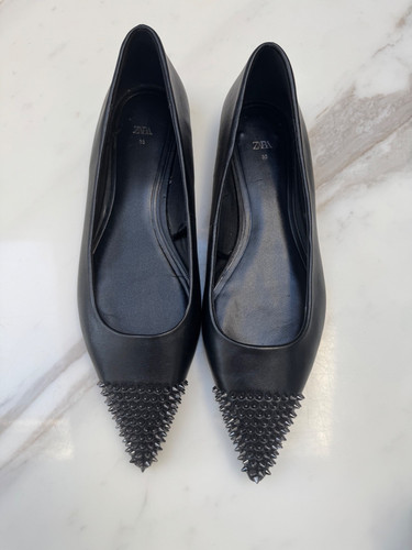 Zara black leather pointed - black,