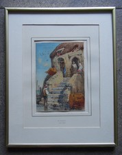 Fishing Folk at a Raised Coastal Cottage Normandy? Samuel Prout attr Original