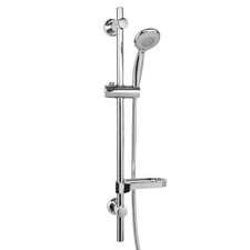 Shower Head & Slide Riser Rail Bracket Kit Chrome Adjustable Set With Soap Dish