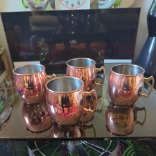 4-16 oz Copper Moscow Mule Brass Handled Metal Cups/Mugs