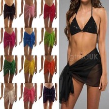 Mini Sarongs Fine Sheer Chiffon Short Length Cover-Up Sarong One Size UK 8-14
