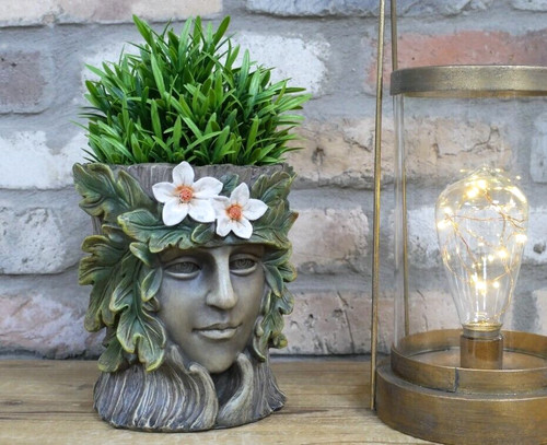 Green lady resin planter - green,