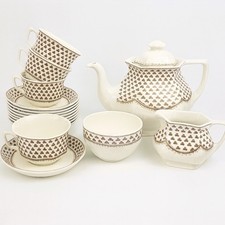 Adams Sharon Ironstone Tea Set – 16x Teacups & Saucers Teapot Creamer Sugar Bowl
