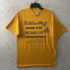 Hanes Mens T Shirt Plane Graphic 1987 Yellow Large Cotton Blend Vintage 80s