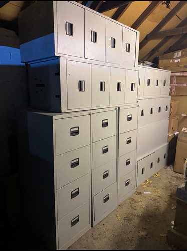 Grey metal filing cabinet - filing,